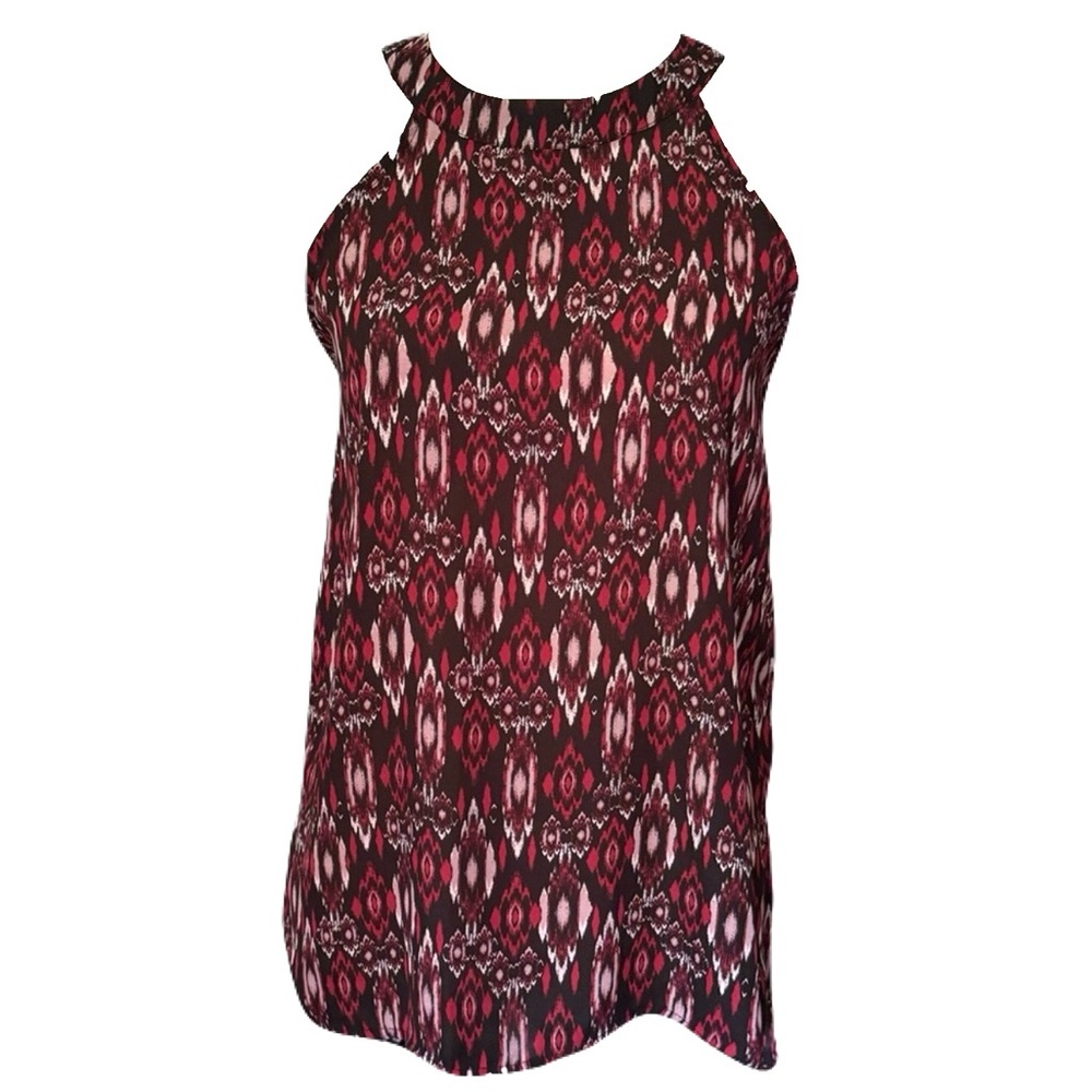 Paper Crane Women Blouse Sleeveless Bold Red and Black Ikat-Inspired Print Small